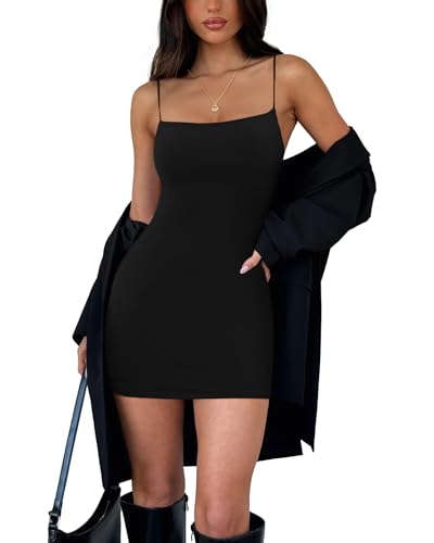 REORIA Mini Dresses for Women Sexy Bodycon Little Black Dress 2025 Summer Going Out Dress Short Backless Spaghetti Strap