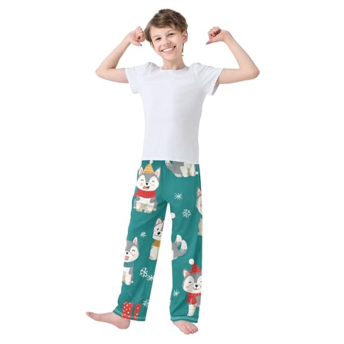 Husky Christmas Snow Boys Long Pants Soft Trousers Elastic Waist Kids Lounge Bottoms with Pockets S-XL3