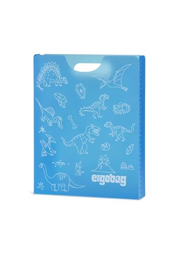 ergobag Heftebox DIN A4 inkl. Griff für mehr Ordnung im Schulranzen, durchsichtig und stabil Dinosaurier - Blau