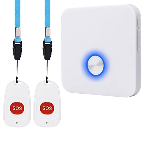 ALEENFOON Alarma móvil inalámbrica para casa con botón de Emergencia, Alarma de pánico, Recargable, para Paciencia de Ancianos, niños, discapacitados, Embarazadas (2 a 1)