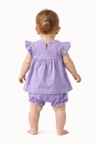 Image of Baby Girls Frock Dress with Bloomer Set | Short Sleeve Polka Dot Inner Layer & Bow Detail Special for 0-6 Months