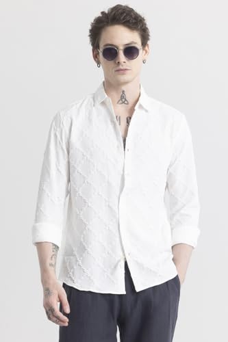 Image of SNITCH TextuRiche White Slim Fit Textured Shirt