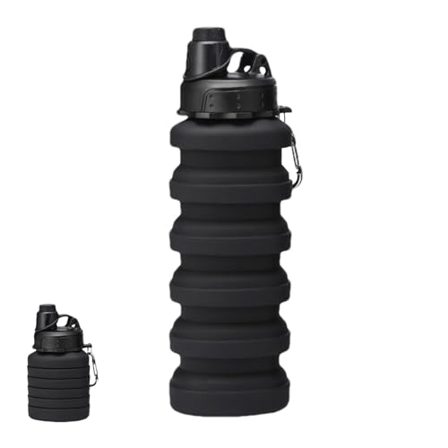 Botella de agua plegable de silicona de 250 ml a 700 ml de capacidad, botella de agua plegable flexible a prueba de fugas, botella de agua deportiva plegable con mosquetón para deportes, gimnasio,