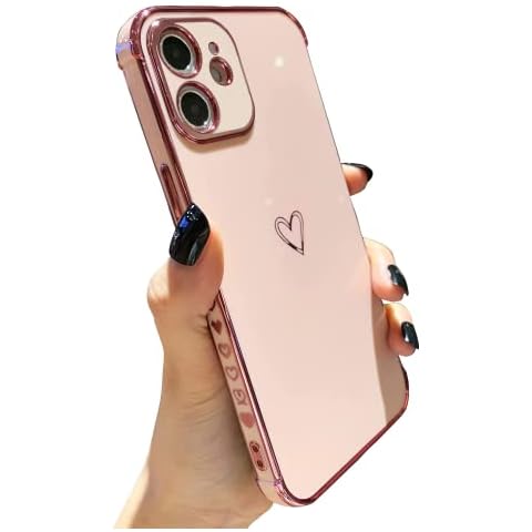 Tzomsze Cute Case for iPhone 11 6.1'', Luxury Plating Love Heart Pattern Soft TPU Case Cover, Camera Lens Protection Lips & Shockproof Reinforced Corner Phone Cases for iPhone 11 6.1-inch, Candy Pink Cover