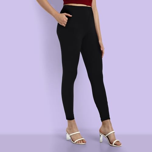 Image of ONE SKY Women Ankle Length Leggings | Premium Cotton Modal Spandex Blend | High Waist Stretchable & Bio-Washed Fabric | Colour-Lock | Ethnic Leggings for Women