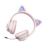 Angoily Rgb光る猫耳ヘッドフォン 有線 ゲーミングヘッドセット Pc用 マイク付き ステレオサウンド ノイズキャンセリング 軽量 伸縮式