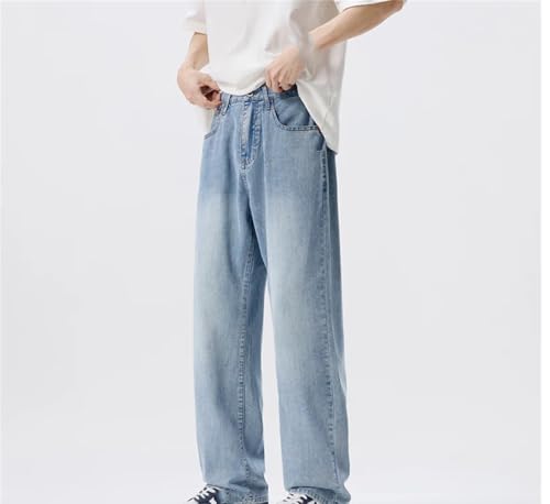 Men's Washed Straight Jeans, Summer Button-Down Slim Wide-Leg Pants4