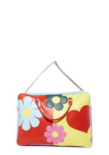 Dolls Kill Free Luv Nation Colorblock Giant Weekender Bag by Delia's– Vegan Leather Travel Duffle with Heart & Peace Appliques - One Size