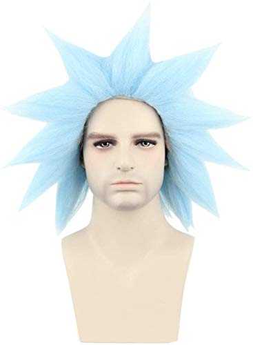Jsmhh Peluca corta azul for Cosplay Rick WIG inspirada en Rick y...