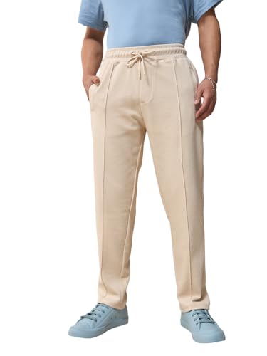 Image of Bewakoof Men's Solid Regular Fit Cotton Blend Track Pants