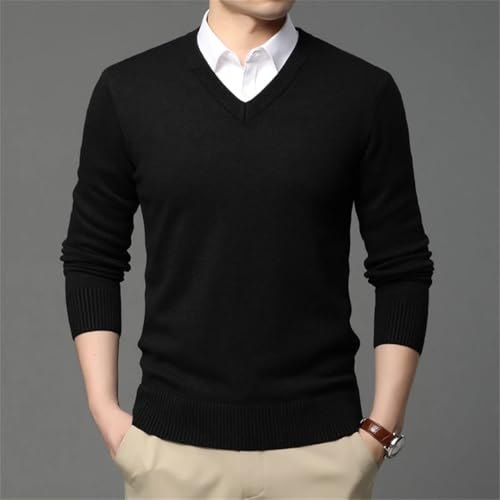 Wjnvfioo Fashion Woolen Knit Pullover V Neck Sweater Black for Men Autum Winter Casual Jumper2