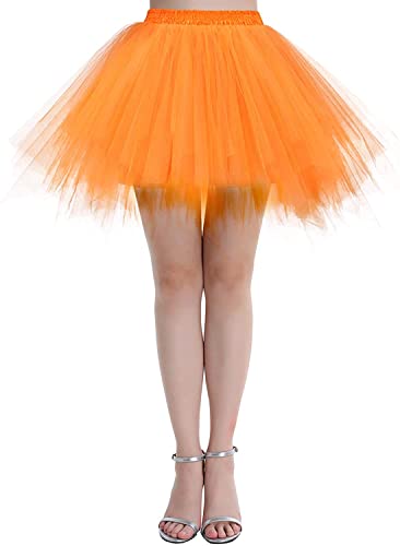 Dressystar LXQC Petticoats Minirock Kurz Unterrock Tutu Unregelmäßig Tüll Damen Mädchen Ballettrock Multi-Schichten Orange L