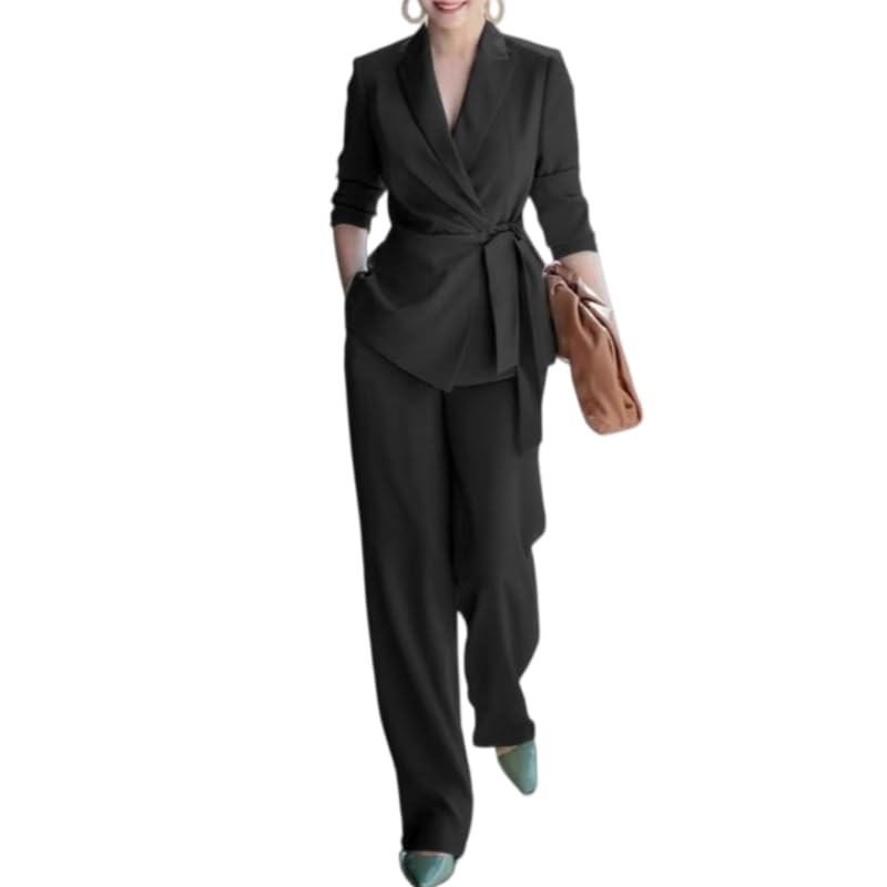 Traje de negocios de 2 piezas con lazo lateral y pantalón de cintura elástica