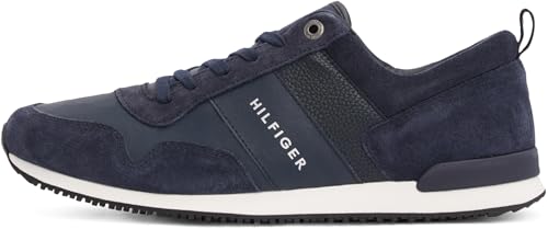 Tommy Hilfiger Herren Runner Sneaker Iconic Leather Suede Mix Runner Sportschuhe, Blau (Midnight), 43