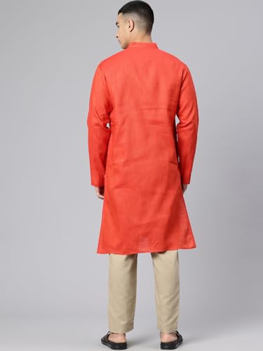 Image of Majestic Man Men's Cotton Regular Fit Traditional Mandarin Collar Ethnic Motifs Solid Long Kurta