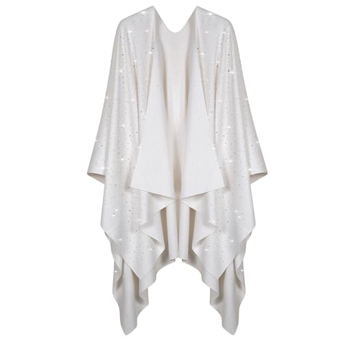 Image of Womens Rhinestones Open Front Poncho Shawl Wrap Cape Ruana Travel Blanket Cardigan