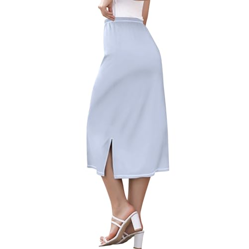 Rose Gold Midi Skirt with Slit Women Floral Mid Calf Skirt Stretchy High Waist Summer Skirts3