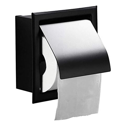 Matte Black Recessed Toilet Paper Roll Holder, Stainless Steel Tissue Paper Holder Storage Box Wall Mount for Bathroom Cover