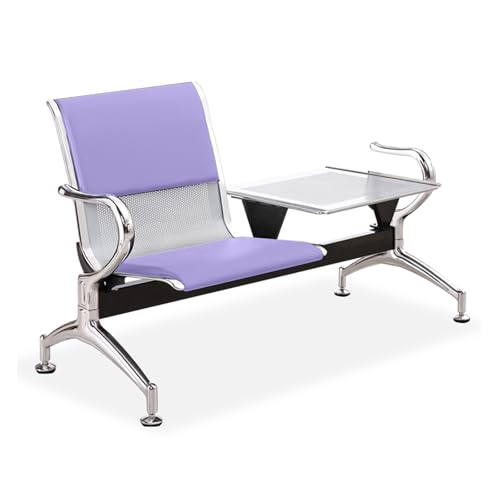 SnamicE Airport Reception Chairs, Waiting Room Bench with Table and Arms, Office Chair with Leather Cushion for Business and Hospitality Use,Purple