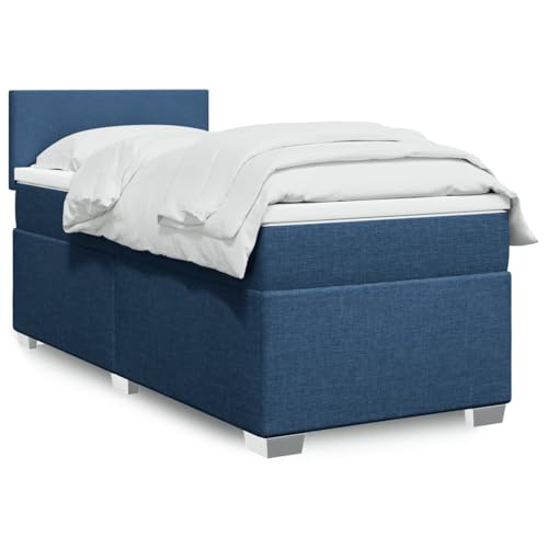 Brokky Cama Box Spring con colchón Estructura Cama Bed Frame Cama con colchon somier Mueble Cama Tela Azul 100x200 cm - 3285798
