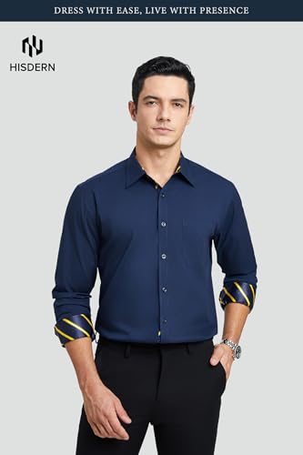 Image of HISDERN Mens Business Dress Shirts Long Sleeve Casual Button Down Shirt Formal Inner Collar Contrast Shirt for Men Wedding