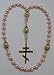 DivinejewelsbyBarb Handmade Orthodox Rosary: Pink Shell Pearls and Golden Stainless Steel Cross