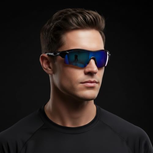 Image of Cycling Goggles for Men & Women | Sports Goggles UV400 Protection | Oversized Sports Sunglasses for Cricket, Running, Driving, Fishing, Hiking & Outdoor Activities (Black : Violet)