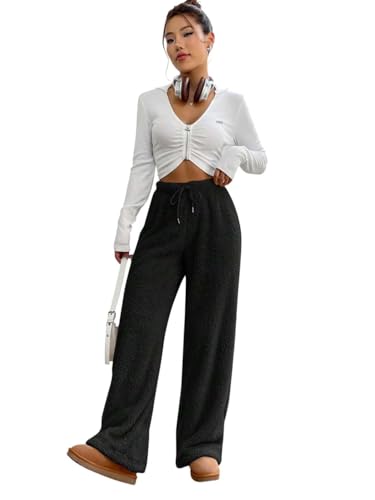 Image of KOTTY Women's Baggy Formal Black Pants | Elegant Straight Fit Trousers for Office & Casual Wear | Trendy High Waist Bottoms