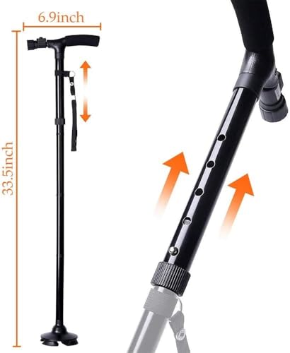 Image of Lannister Adjustable Walking Cane with Comfort Grip & Quad Base - Lightweight Folding Stick for Seniors