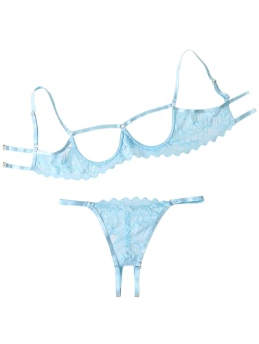Image of Lilosy Sexy Underwire Floral Lace Sheer Lingerie Set for Women See Through Bra and Panty 2 Piece