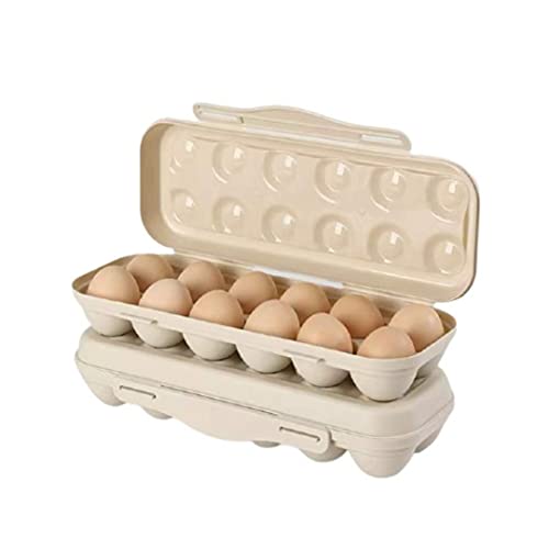 Egg Holder For Refrigerator, Travel egg Storage Container, Plastic Refrigerator Egg Trays, Camping egg box, Deviled Egg Tray Carrier with Lid (12 Grids, CREAM)