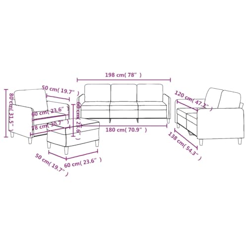 vidaXL Sofagarnitur 4-TLG., Sessel Couch mit Kissen Fußhocker, Sofa Wohnzimmersofa mit Armlehnen, Couchgarnitur Designsofa Sitzmöbel Polstermöbel, Braun Stoff – Bild 4