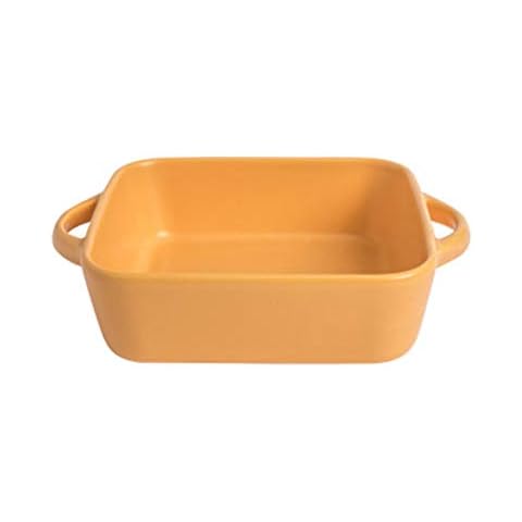 Rectangular Baking Dish Souffle Dishes, Colorful Ceramic Glaze Oven Dish for Oven Baking, Lasagne Dish Large Deep and Ceramic Baking Pan with Handle for Lasagne, Pies, Vegetables, Cake (Yellow) Cover