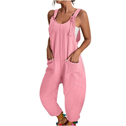 Mono Baggy Mujer Casual Verano Cómodos Mono Completo Overall Elegante Monopieza Jumpsuit Con Bolsillos Oversize Transpirable Pantalones Baggy Ajustable Correas Vintage Playsuit Peto Premaman, Rosa, M