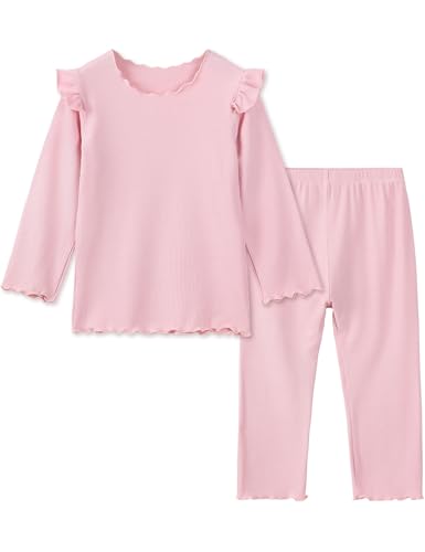 DIPUG Toddler Baby Pajamas Long Sleeve Ruffle Pajama Set for Girls Kids Solid Pjs Soft Sleepwear 12M-7Y