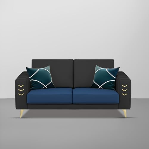 Image of Casaliving Falco 2 Seater Sofa Set for Living Room (Blue Black Fabric) Premium Fabric Sofa
