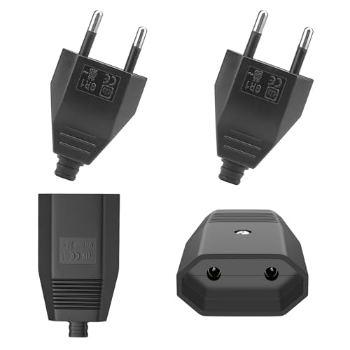 Powice 4 St&uuml;ck Euro Stecker Flach, Eurostecker Flach, Eurokupplung,Stecker 250V, 2,5A Stecker 2 Polig, Eurokupplung Flach, Eurostecker Kupplung, Schuko Stecker Europ&auml;ischer Stecker(Schwarz)