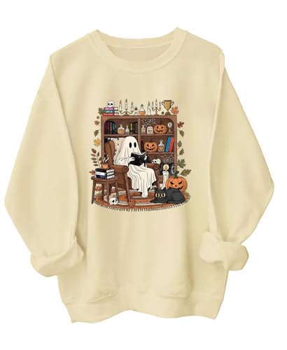Ghost Book Reader Sweatshirt Halloween Library Sweatshirt Ghost Reading Books Shirt
