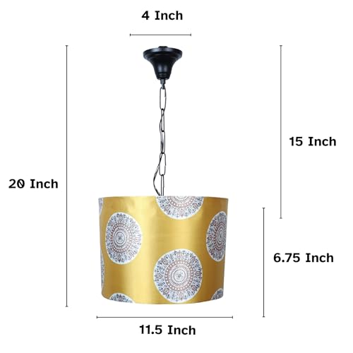 Image of Tu Casa Mandala Print Fabric Glow Pendent Light Hanging Lamp For Bedroom, Living Room, Lounge, Office, Gifting Area Without Bulb For Home Decoration (Height - 20 inch)