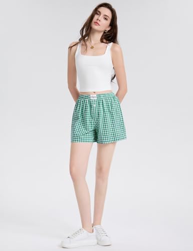 Image of LOMON Womens Boxer Shorts Casual Summer 2026 Pajama Lounge Sleep Pj Gingham Plaid Shorts Y2K Beach Bottoms