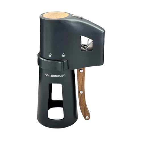 VB VIN BOUQUET FID 1486 Descorchador de champán negro con mango de madera, abre botellas sin esfuerzo, seguro y fácil de usar