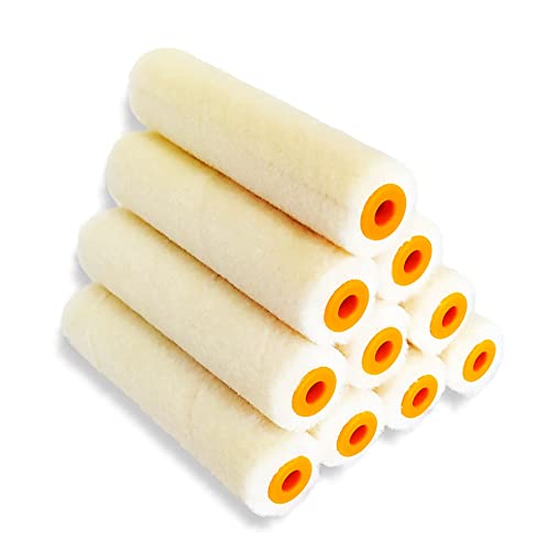 Quercos. Pack 10 Recambio Rodillo Pintura Pequeño Velour Import 10cm - Funda de Rodillos Terciopelo Felpa Lana 5mm - Juego de Rodillos Pata de Conejo para Todo Tipo de Pinturas y Barnices.