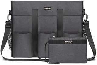 TOPDesign Wasserabweisende Tragetasche mit 22 Taschen, Reißverschluss oben und dicker Unterseite, für berufstätige Frauen, GRAU, Large, Classic