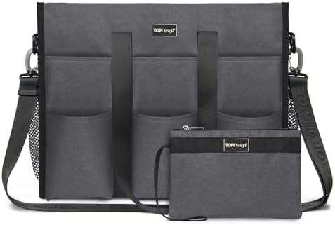 TOPDesign Wasserabweisende Tragetasche mit 22 Taschen, Reißverschluss oben und dicker Unterseite, für berufstätige Frauen, GRAU, Large, Classic