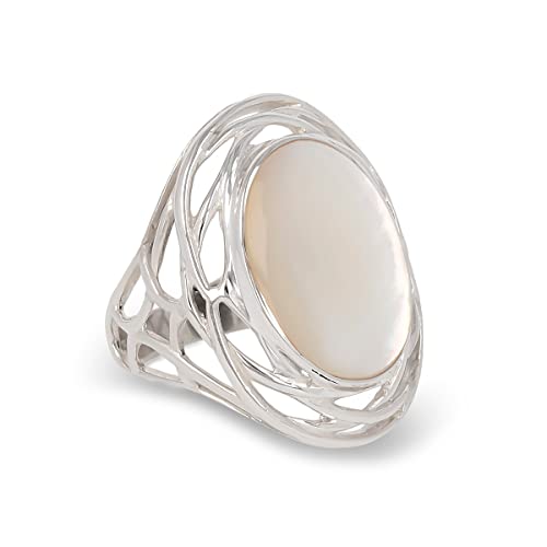 Aden - Bague nid d'argent 925 rhodié Nacre Blanche - 54