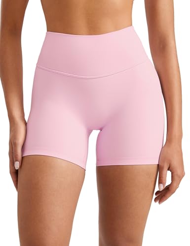 INGIA Womens High Waist No Front Seam Scrunch Butt Biker Shorts 5 Inches V-Back Scrunch Booty Gym Workouts Milk Pink Small