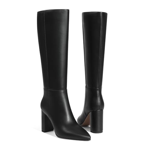 AOSPHIRAYLIAN Knee High Boots Chunky Heel Wide Calf Knee High Boots for Women Pointed Toe with Zipper Block Heel Fashion Dress Womens Shoes4