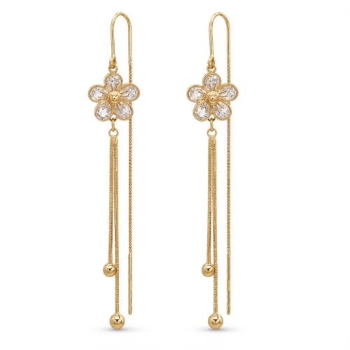 HEFEIYU Dangle Drop Earrings, 14K Gold Plated Flower Earring for Women, Hypoallergenic Cubic Zirconia Long Chandelier Earring, Elegant Crystal Flower Drop for Wedding Bridal Prom Party Gifts (Petal) - image 1