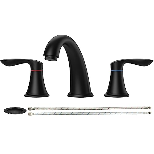 Bathroom Faucet, 8 Inch Bathroom Faucets for Sink 3 Hole, Widespread Matte Black Bathroom Faucet with Pop up Drain and cUPC Lead-Free Hose (Matte Black)