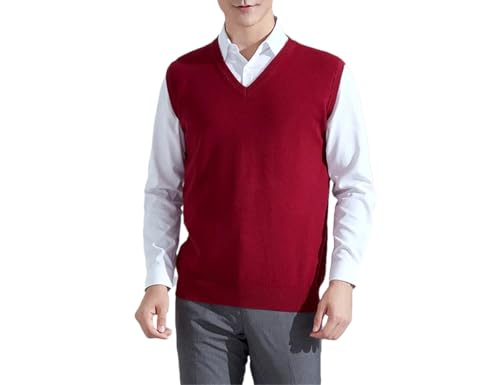 Dcvmvmn Men's Knitting Cashmere Wool Blend Vest V Collar Loose Solid Color Soft Keep Warm Vest